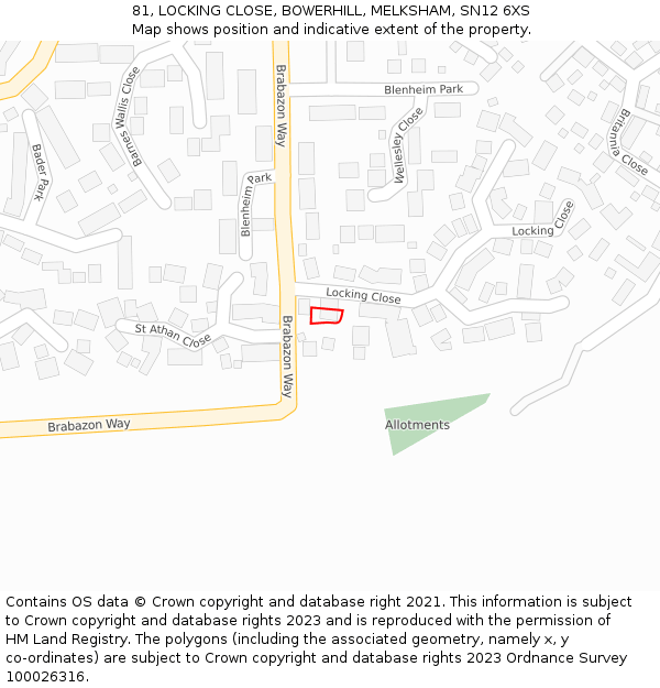 81, LOCKING CLOSE, BOWERHILL, MELKSHAM, SN12 6XS: Location map and indicative extent of plot