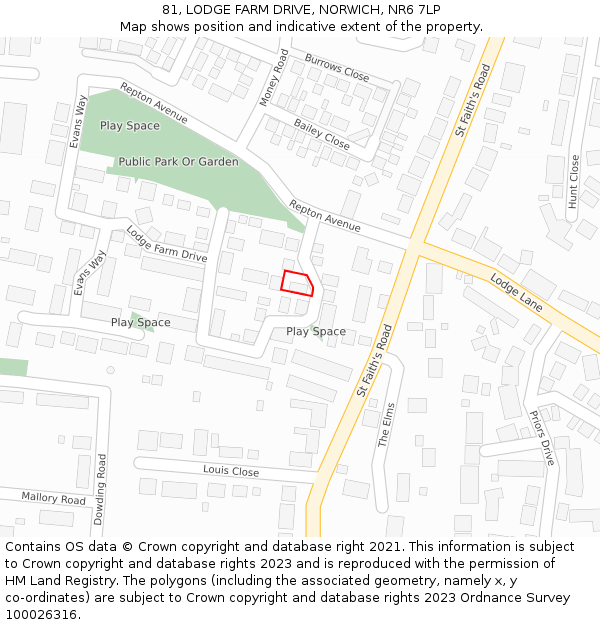 81, LODGE FARM DRIVE, NORWICH, NR6 7LP: Location map and indicative extent of plot