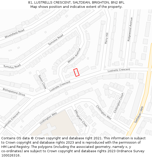 81, LUSTRELLS CRESCENT, SALTDEAN, BRIGHTON, BN2 8FL: Location map and indicative extent of plot