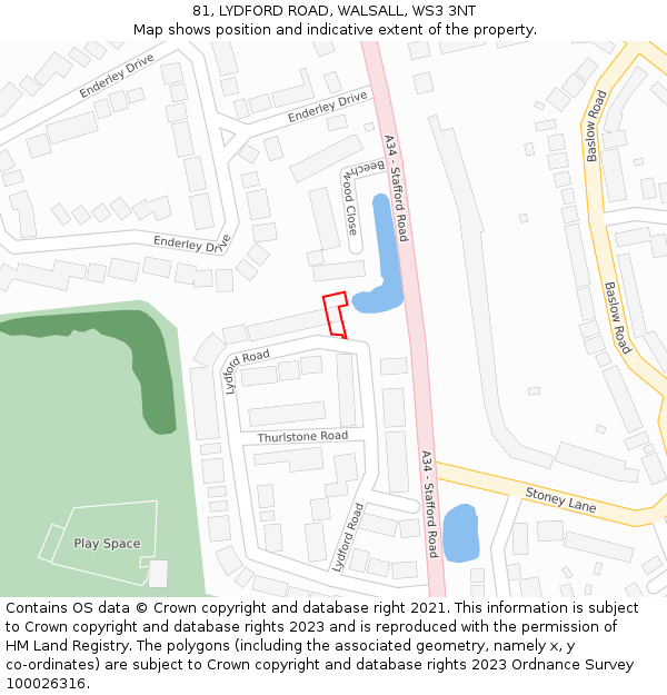 81, LYDFORD ROAD, WALSALL, WS3 3NT: Location map and indicative extent of plot