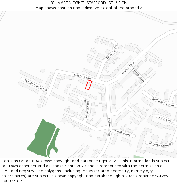 81, MARTIN DRIVE, STAFFORD, ST16 1GN: Location map and indicative extent of plot