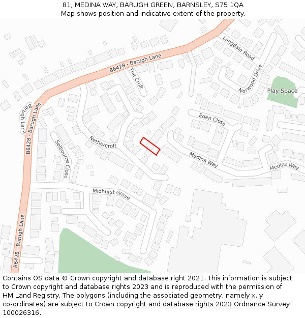81, MEDINA WAY, BARUGH GREEN, BARNSLEY, S75 1QA: Location map and indicative extent of plot