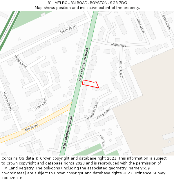 81, MELBOURN ROAD, ROYSTON, SG8 7DG: Location map and indicative extent of plot
