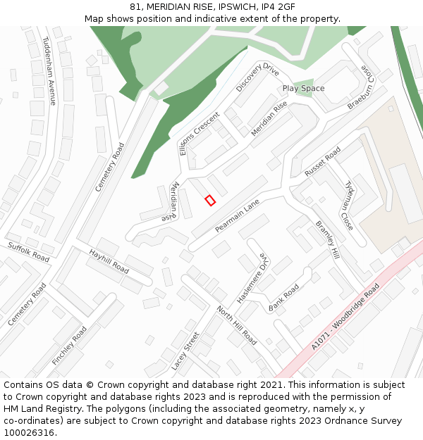 81, MERIDIAN RISE, IPSWICH, IP4 2GF: Location map and indicative extent of plot
