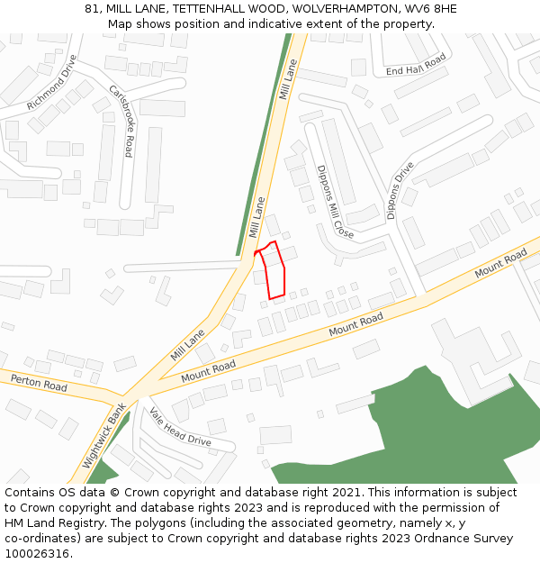81, MILL LANE, TETTENHALL WOOD, WOLVERHAMPTON, WV6 8HE: Location map and indicative extent of plot