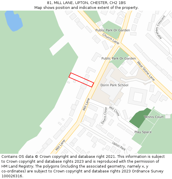 81, MILL LANE, UPTON, CHESTER, CH2 1BS: Location map and indicative extent of plot
