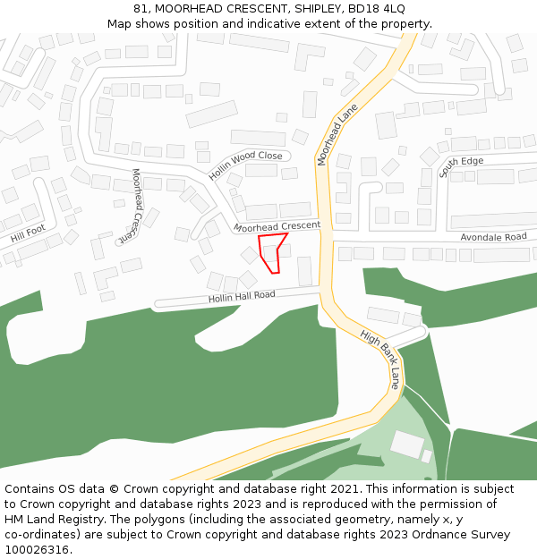 81, MOORHEAD CRESCENT, SHIPLEY, BD18 4LQ: Location map and indicative extent of plot