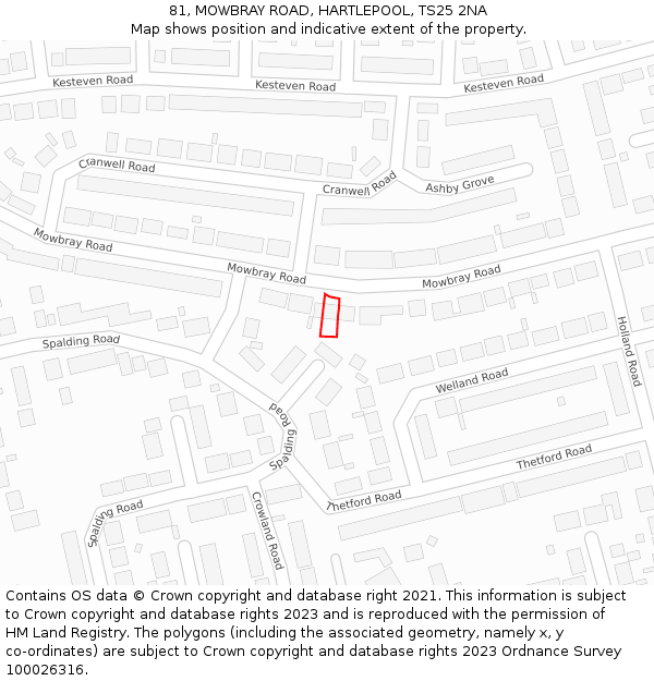 81, MOWBRAY ROAD, HARTLEPOOL, TS25 2NA: Location map and indicative extent of plot