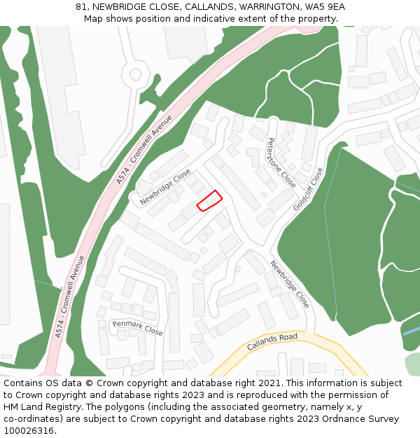 81, NEWBRIDGE CLOSE, CALLANDS, WARRINGTON, WA5 9EA: Location map and indicative extent of plot