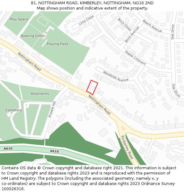 81, NOTTINGHAM ROAD, KIMBERLEY, NOTTINGHAM, NG16 2ND: Location map and indicative extent of plot