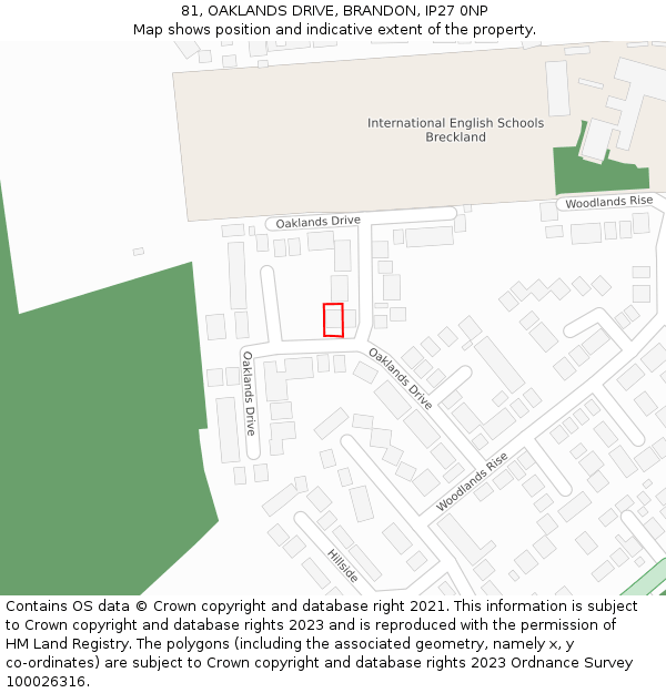 81, OAKLANDS DRIVE, BRANDON, IP27 0NP: Location map and indicative extent of plot