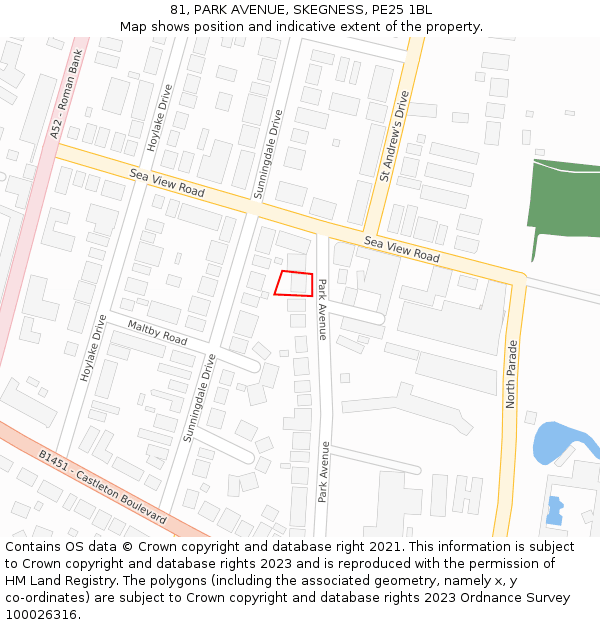 81, PARK AVENUE, SKEGNESS, PE25 1BL: Location map and indicative extent of plot