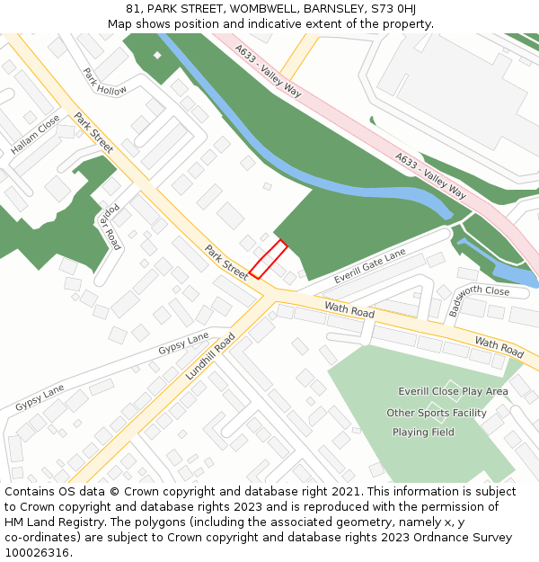 81, PARK STREET, WOMBWELL, BARNSLEY, S73 0HJ: Location map and indicative extent of plot