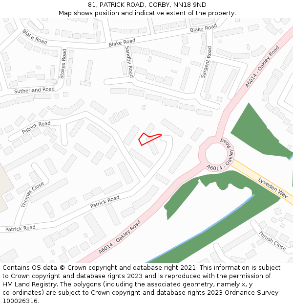 81, PATRICK ROAD, CORBY, NN18 9ND: Location map and indicative extent of plot