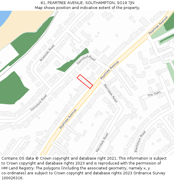 81, PEARTREE AVENUE, SOUTHAMPTON, SO19 7JN: Location map and indicative extent of plot