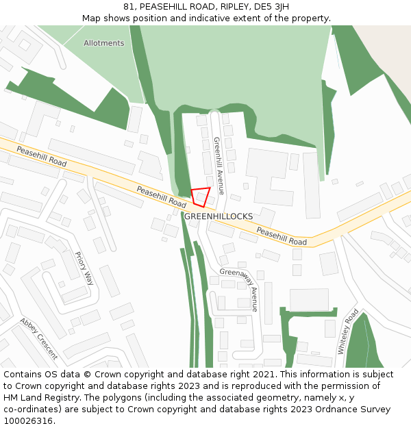 81, PEASEHILL ROAD, RIPLEY, DE5 3JH: Location map and indicative extent of plot
