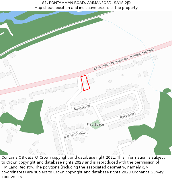 81, PONTAMMAN ROAD, AMMANFORD, SA18 2JD: Location map and indicative extent of plot