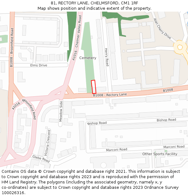 81, RECTORY LANE, CHELMSFORD, CM1 1RF: Location map and indicative extent of plot