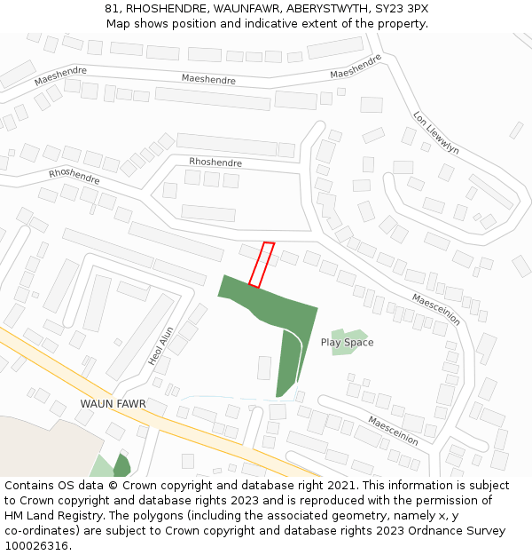 81, RHOSHENDRE, WAUNFAWR, ABERYSTWYTH, SY23 3PX: Location map and indicative extent of plot