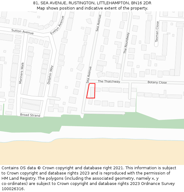 81, SEA AVENUE, RUSTINGTON, LITTLEHAMPTON, BN16 2DR: Location map and indicative extent of plot