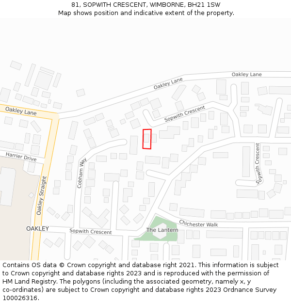 81, SOPWITH CRESCENT, WIMBORNE, BH21 1SW: Location map and indicative extent of plot