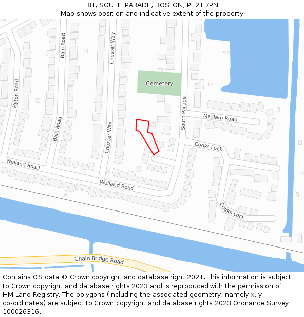 81, SOUTH PARADE, BOSTON, PE21 7PN: Location map and indicative extent of plot