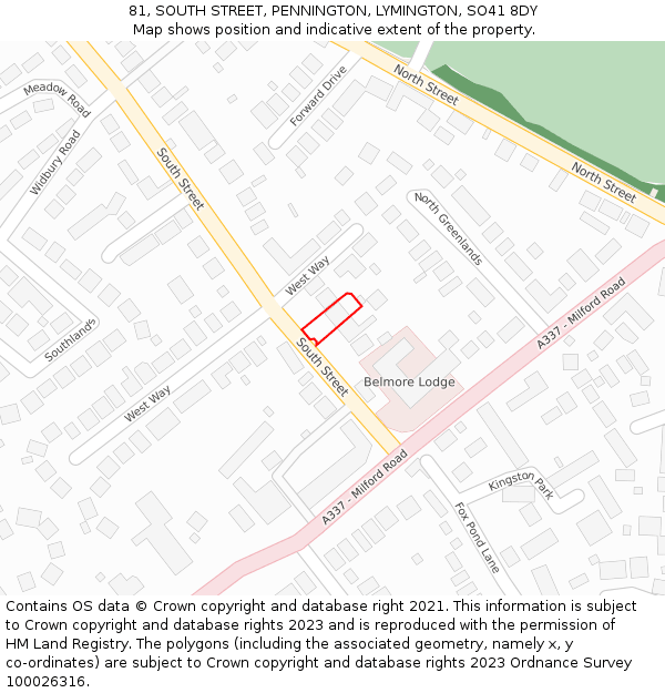 81, SOUTH STREET, PENNINGTON, LYMINGTON, SO41 8DY: Location map and indicative extent of plot
