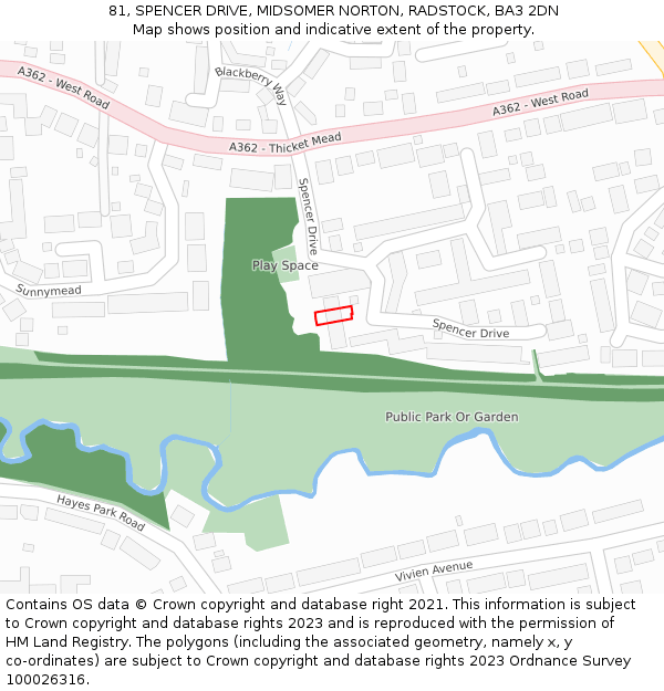 81, SPENCER DRIVE, MIDSOMER NORTON, RADSTOCK, BA3 2DN: Location map and indicative extent of plot