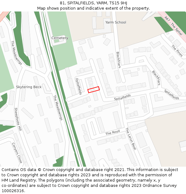 81, SPITALFIELDS, YARM, TS15 9HJ: Location map and indicative extent of plot