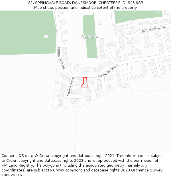 81, SPRINGVALE ROAD, DANESMOOR, CHESTERFIELD, S45 9SB: Location map and indicative extent of plot