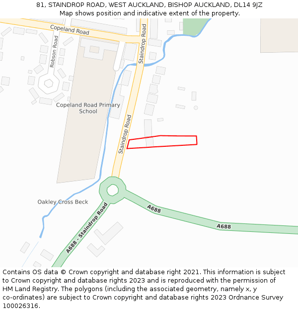 81, STAINDROP ROAD, WEST AUCKLAND, BISHOP AUCKLAND, DL14 9JZ: Location map and indicative extent of plot
