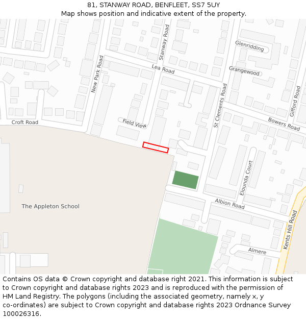 81, STANWAY ROAD, BENFLEET, SS7 5UY: Location map and indicative extent of plot