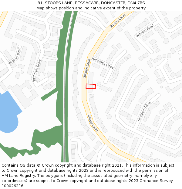 81, STOOPS LANE, BESSACARR, DONCASTER, DN4 7RS: Location map and indicative extent of plot