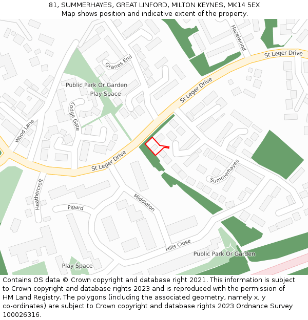 81, SUMMERHAYES, GREAT LINFORD, MILTON KEYNES, MK14 5EX: Location map and indicative extent of plot