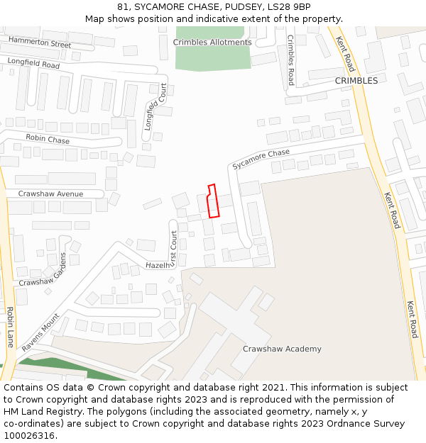 81, SYCAMORE CHASE, PUDSEY, LS28 9BP: Location map and indicative extent of plot