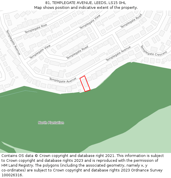 81, TEMPLEGATE AVENUE, LEEDS, LS15 0HL: Location map and indicative extent of plot