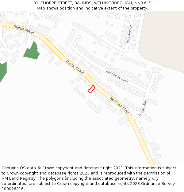 81, THORPE STREET, RAUNDS, WELLINGBOROUGH, NN9 6LS: Location map and indicative extent of plot