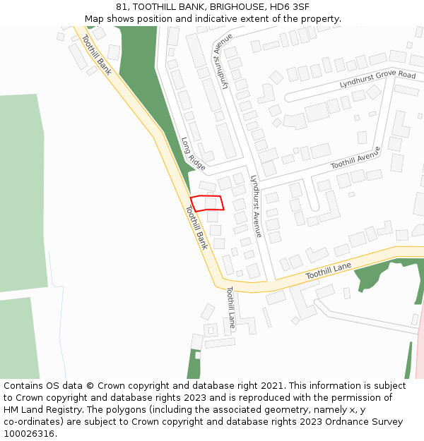 81, TOOTHILL BANK, BRIGHOUSE, HD6 3SF: Location map and indicative extent of plot