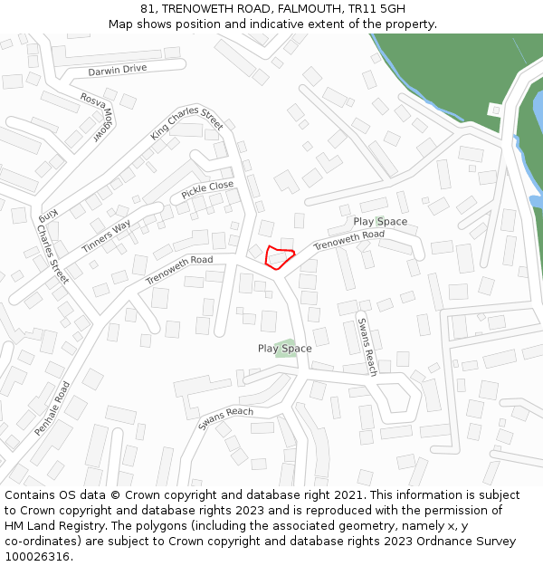81, TRENOWETH ROAD, FALMOUTH, TR11 5GH: Location map and indicative extent of plot