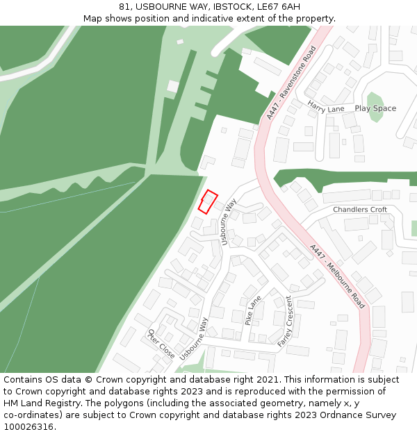 81, USBOURNE WAY, IBSTOCK, LE67 6AH: Location map and indicative extent of plot