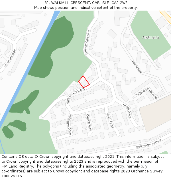 81, WALKMILL CRESCENT, CARLISLE, CA1 2WF: Location map and indicative extent of plot