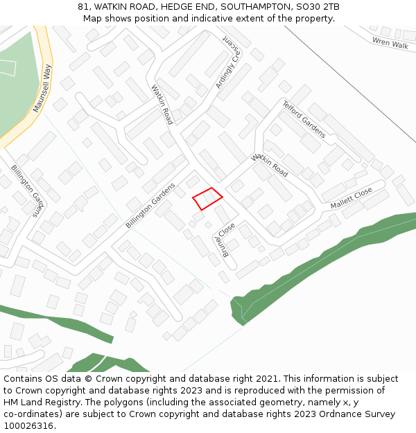 81, WATKIN ROAD, HEDGE END, SOUTHAMPTON, SO30 2TB: Location map and indicative extent of plot