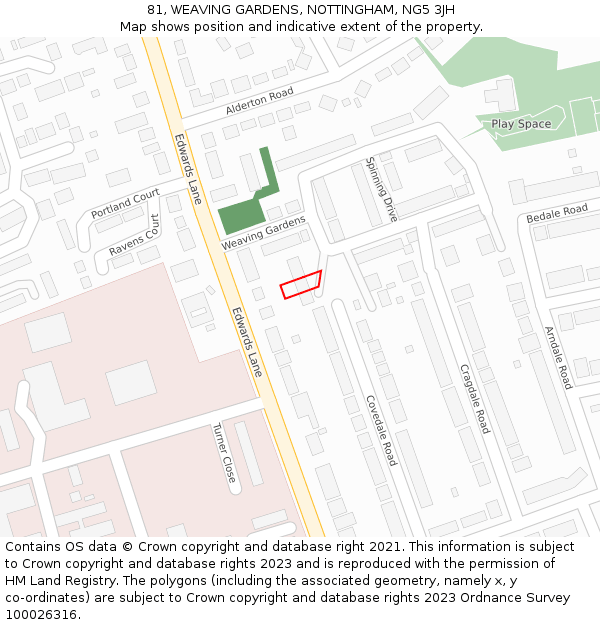81, WEAVING GARDENS, NOTTINGHAM, NG5 3JH: Location map and indicative extent of plot