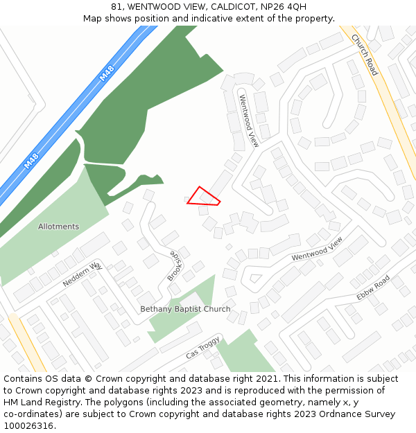 81, WENTWOOD VIEW, CALDICOT, NP26 4QH: Location map and indicative extent of plot