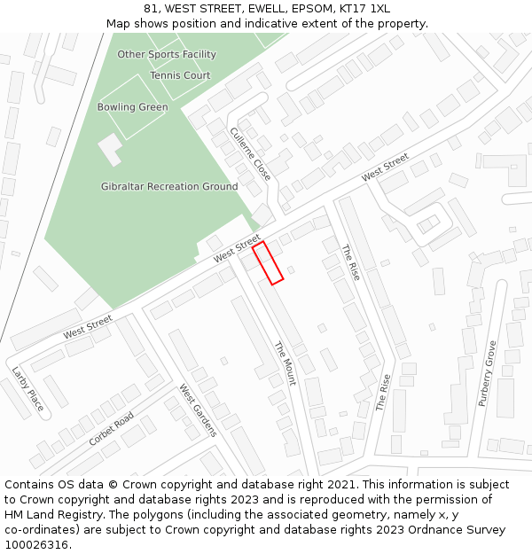 81, WEST STREET, EWELL, EPSOM, KT17 1XL: Location map and indicative extent of plot