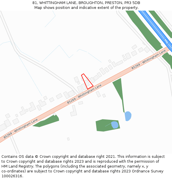 81, WHITTINGHAM LANE, BROUGHTON, PRESTON, PR3 5DB: Location map and indicative extent of plot