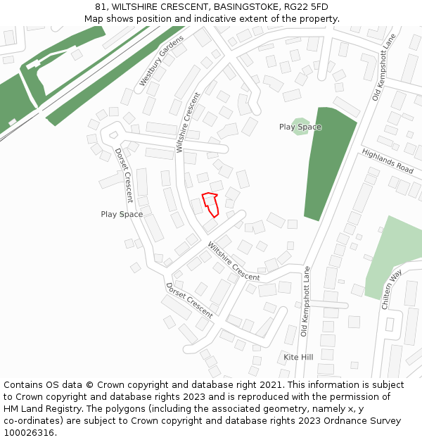 81, WILTSHIRE CRESCENT, BASINGSTOKE, RG22 5FD: Location map and indicative extent of plot
