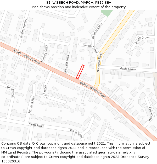 81, WISBECH ROAD, MARCH, PE15 8EH: Location map and indicative extent of plot