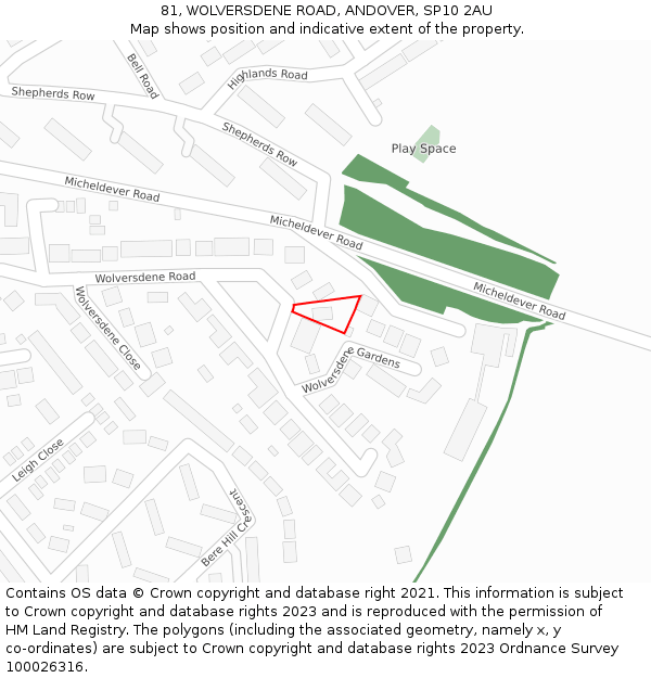 81, WOLVERSDENE ROAD, ANDOVER, SP10 2AU: Location map and indicative extent of plot