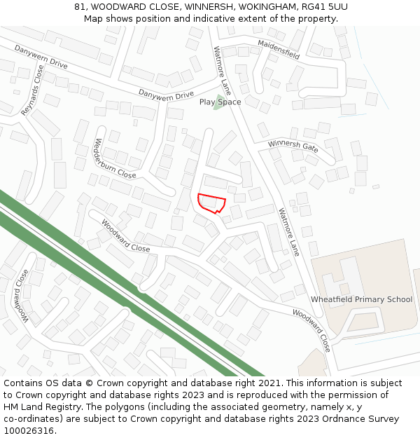 81, WOODWARD CLOSE, WINNERSH, WOKINGHAM, RG41 5UU: Location map and indicative extent of plot